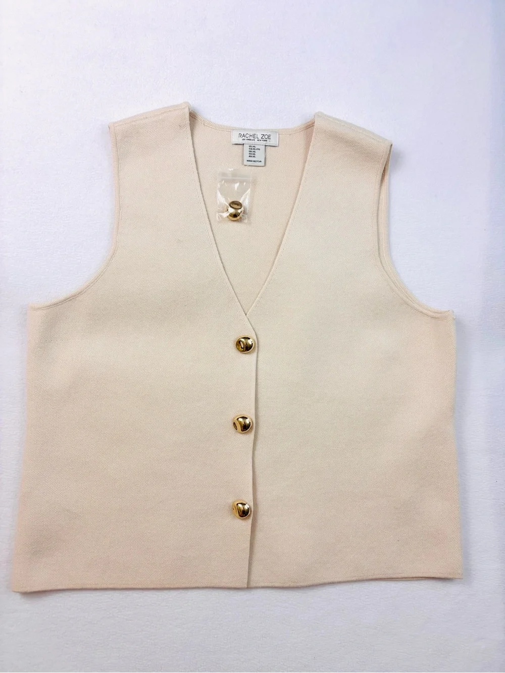 NWT Rachel Zoe Cream Rayon Blend Sleeveless Gold Button Down Mini Skirt Set (XL) - Picture 4 of 15